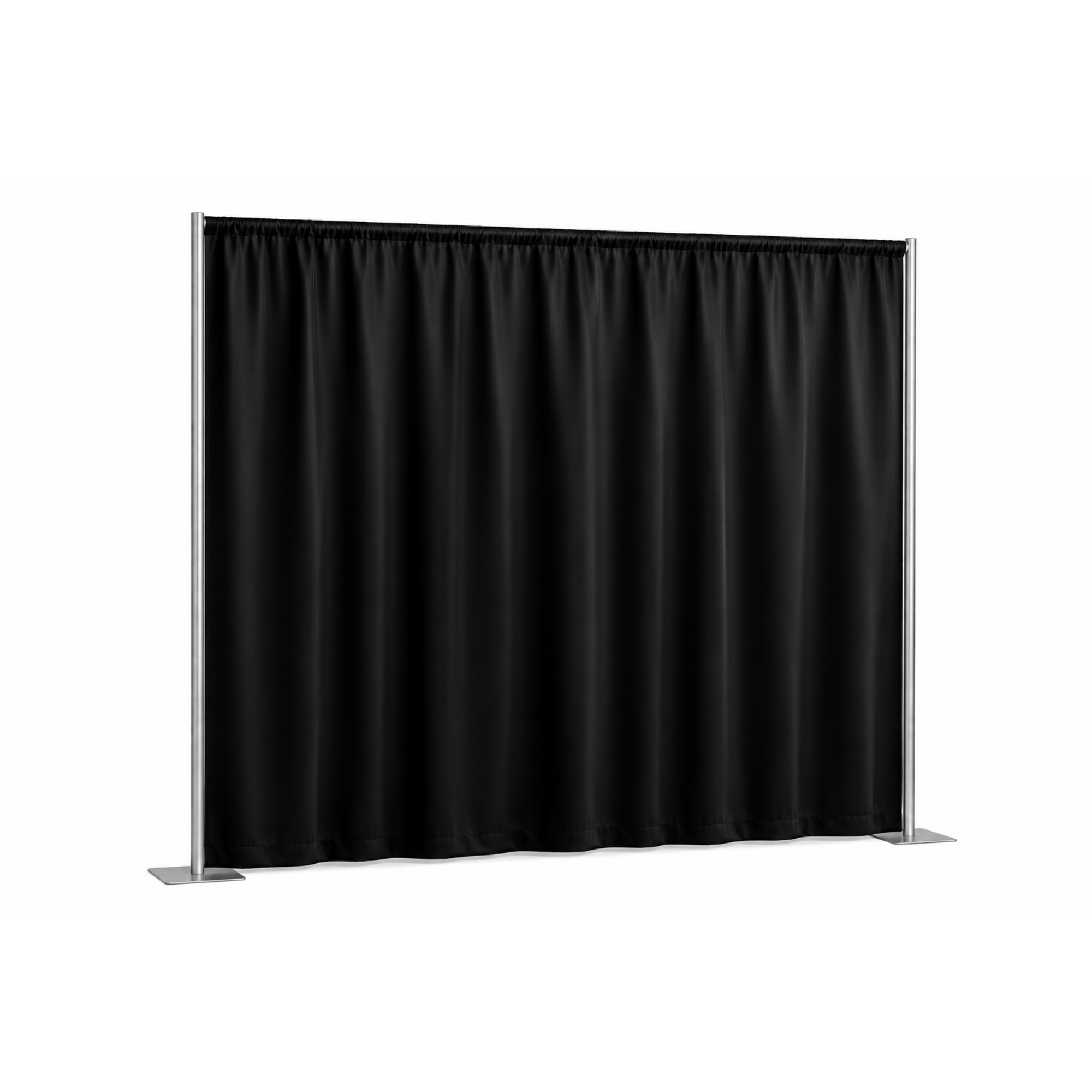 theaterdoek zwart satijn pipe drape doek huren te huur scheiding doek huren wand doek huren.png P&D doek Zwart Satijn - 3.00 (br) x 3.00m (h) - Afbeelding 1